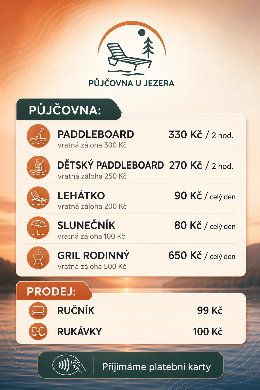 Jezero Konětopy — půjčovna paddleboardů